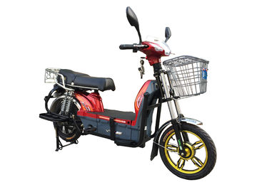 450W Adult Electric Bicycle Red Battery Operated Bikes With Motorcyle Seat Steel Frame